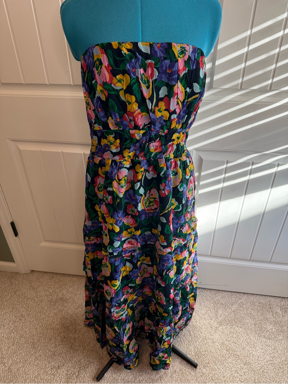 Anthropologie Strapless Floral Tiered Maxi Dress — Black with Multicolor Floral - Picture 4 of 9